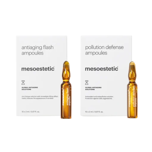 antiaging flash ampoules + pollution defense ampoules.